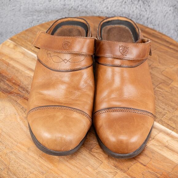 ARIAT womens size 7.5 B brown leather slingback adjustable comfort casual clogs - Picture 2 of 6